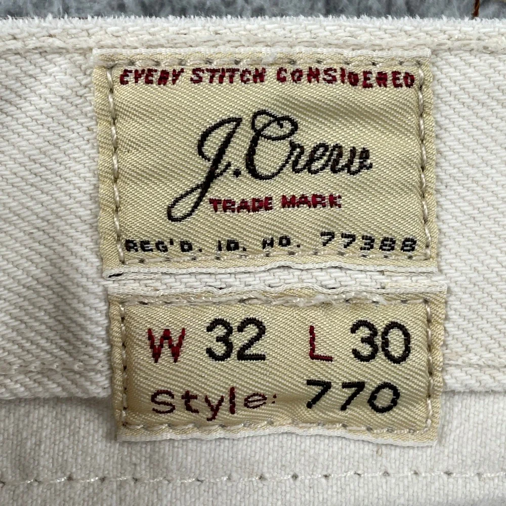 J.Crew Jeans Mens 32x30 Off-White 770 Straight Fit Made in USA 100% Cotton